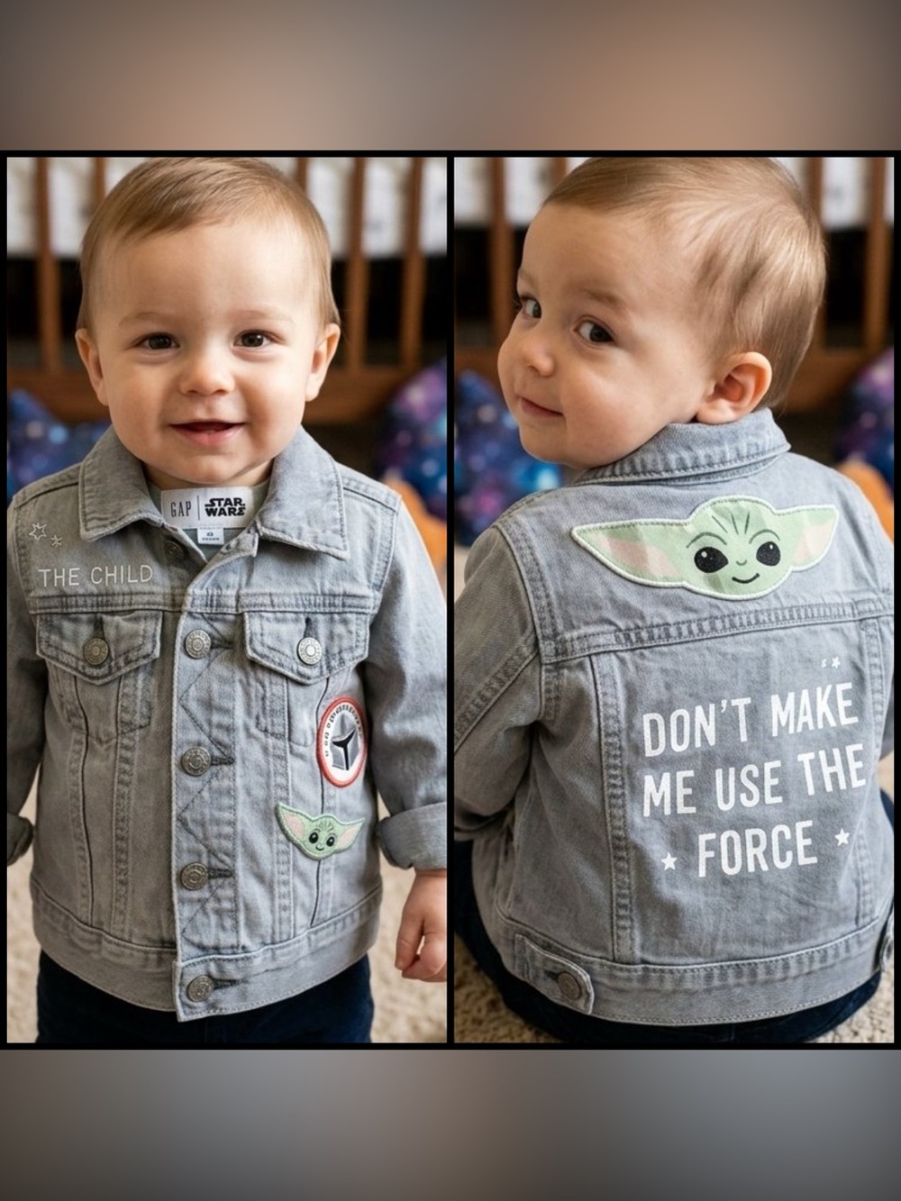 Gap Kids Star Wars The Mandalorian Grogu Baby Yoda Denim Jacket 6-12 months